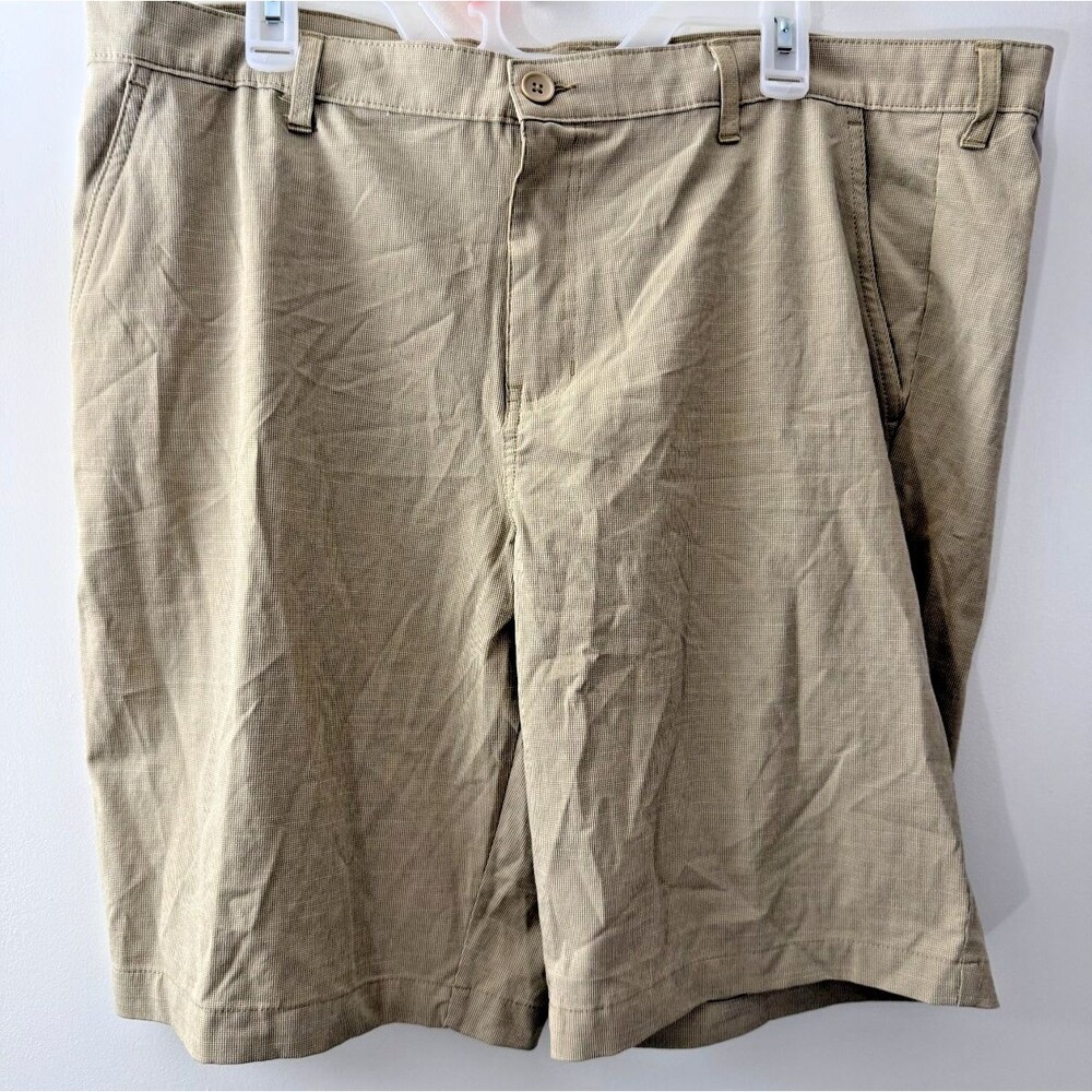 New Men's Big Tall Shorts 42 Tan Small Checks Flat Front Chinos Preppy Khakis